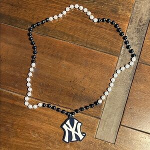 Black and White Beaded Necklace with NY Yankees Pendant